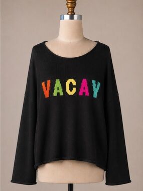 Miracle Black Sweater with Multicolor "VACAY" Lettering